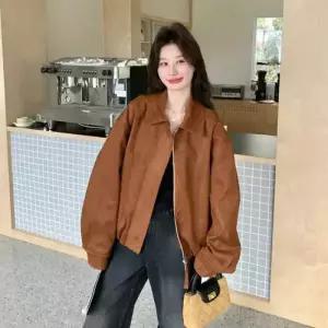 여성 빈티지 세무 점퍼 봄가을 숏 코트 메일라드 컬러 상의 DUCHI1