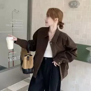 여사친 빈티지 가을 자켓 세무 메일라드 테일러드 터틀넥 점퍼 코트 DUCHI3