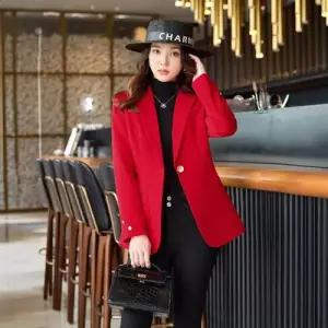 여성용 가을 오피스룩 정장 재킷 빨간색 작은 코트 상의 1PICK3