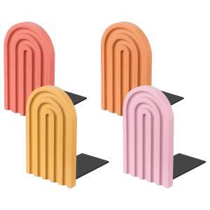 패티킬 4PCS 스탠드 도서관 비스키드 장식 레인보우 아치 나무 분홍색 영화 노란색 스토퍼 우드 주황색 오피스 책꽂이용 귀여운 북엔드 보호 빨간색