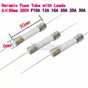 호환 리드가 있는 10개 세라믹 퓨즈 튜브 6 30mm 고속 작동 F8A 10A 12A 15A 20A 25A 30AL 250V 고속 블로우