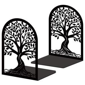 BEUNITONE 생명의 나무 책장 장식 북엔드 책을 위한 책상 정리함을 블랙 트리 금속 집 장식을 사무실 도서관