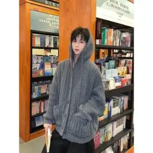 토르 남친 가을 빈티지 스웨터 후드 차콜 카디건 OPH3