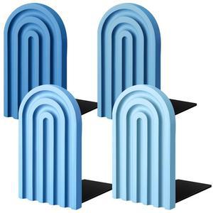 Harloon 4Pcs 보호 아치 나무 책꽂이 미끄럼 방지 금속 베이스가 있는 장식용 무지개 5x3x4 인치 책을 위한 귀여운 선반 장식 홈 오 스터디 데스크 정리함 데님 블루 색상