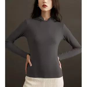 여친 그레이 봄 오피스룩 후드 슬림핏 이른 상의 후드티 긴팔 티셔츠 OP1