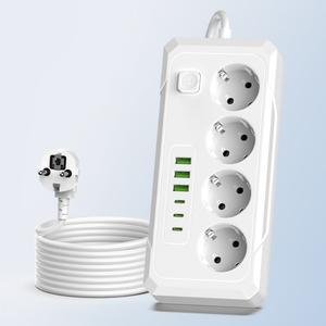 호환 EU형 멀티탭 10-in-1 4개 AC 콘센트, 3개 USB-A 포트, 3개 Type-C 포트, 안전 스위치, 보호 기능, 안전하고 내구성 있는 가정 및 사무실용 충전 어댑터