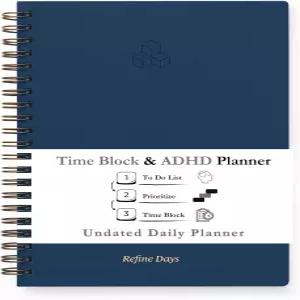 날짜가 없는 일일 플래너 - 시간 차단 및 ADHD 할 목록 일정 월간 의제 관리 생산성 스파이럴 소프트커버