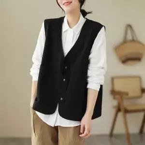 EAMT 여사친 가을 빈티지 쇼트 나시 코트 위에 슬림핏 조끼 브이넥 YJ3