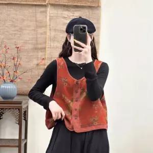 EAMT 여사친 가을 빈티지 트윌 복합 조끼 프린트 상의 민소매 코트 YJ3