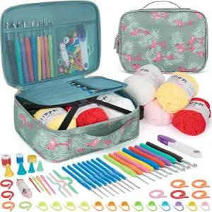 초보자를 위한 AK 크로셰 키트 59 PCS 세트에는 실 갈고리 및 도구 다양한 프로젝트 용품을 만드는 휴대용