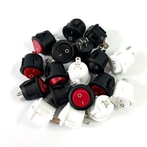 6Pcs 20mm 직경 라운드 로커 스위치 블랙 미니 소형 화이트 레드 2 핀 ON-OFF KCD1-105