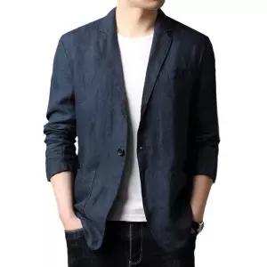 남성 춘추 캐주얼 자켓 원버튼 정장자켓 통학 정장 린넨 통기 코트 유행3