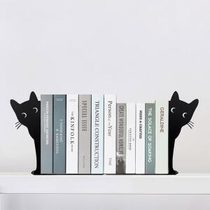 고양이 책꽂이 2세트 금속 장식용 를 위한 책장 장식 홈 오 책상 블랙 2PCS