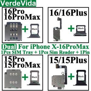 호환 1 세트 듀얼 Sim 카드 리더 커넥터 iPhone 11 12 13 16 Pro Max 14 15 Plus Sim 카드 트레이 용 플렉스 케이블 트레이 슬롯 홀더 어댑터