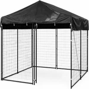 야외 개 사육장 커버 10x10 FT - 600D 헤비 듀티 방수 및 자외선 차단 지붕 애완동물 그늘막 캐노피 10 x
