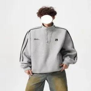 남성용 가을 빈티지 스트라이프 맨투맨 트레이닝 반집업 점퍼 상의 후드집업 차이나 데일리 커플 코트 다올