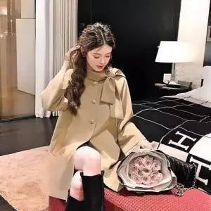 여친 연두 하프 가을 트렌디 아이템 코트 트렌치 옥스포드리본 하이넥 HT3