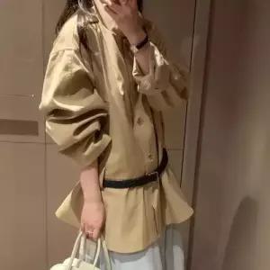 여사친 연두 오피스룩 트렌디 트렌치 봄가을 솔리드 아이템 벨트 소프트 코트 HT3