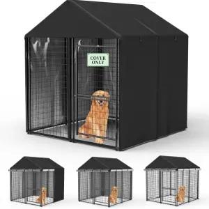 코스하니비 야외 개 사육장 커버 헤비 듀티 방수 대형 케이지 방풍 자외선 차단 4 Dx4 Wx4.5 H 적합 블랙