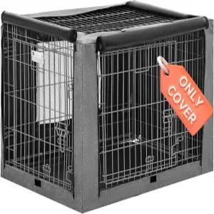 PETSFIT 개 상자 커버 와이어 30인치 개집 이중 도어 메쉬 창 상단 및 뒷면 플랩 분리 가능 케이지 그레이