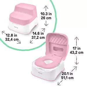 Ingenuity 3-in-1 시스템 - 배변 훈련용 변기 토퍼 스텝 스툴 간편한 설정 핑크 유아용 18개월+