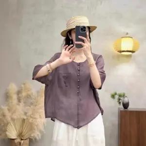 여름 여친 자수 라운드 세련도도녀 언밸런스 풀오버 모시 디자인 맨투맨 OOTD2