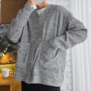 남자 골지 브이넥 집업 니트 가디건 5C-CA-Q120-멜란지