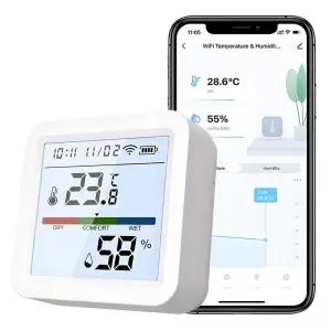 WiFi 습도계 실내 투야 무선 스마트 온도 및 습도 센서 백라이트 LCD 화면 모니터 앱 제어 Alexa와 호환