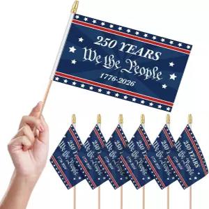 플루트산 2개 미니 국기 250주년 기념 소형 250년 실내 야외용 테이블탑 7월 4일 독립기념일 애국 손으로