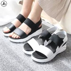 [애슬릿] 키높이 샌들 컬러 배색 발편한 밴딩 스트랩 바캉스 5cm
