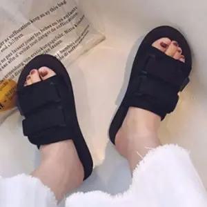 남성 더블 스트랩 찍찍이 패션 슬리퍼 블랙 1P 여름 집앞 마실용 신발-WFNUN59
