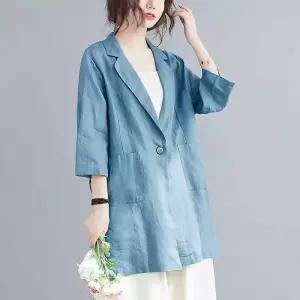여성용 캐주얼 정장 자켓 솔리드 린넨 코트 빅사이즈 중기장 가을옷 원픽3