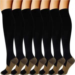 남성용 더블 커플 7켤레 구리 압축 양말 여성용 20-30mmHg 무릎 하이 스타킹