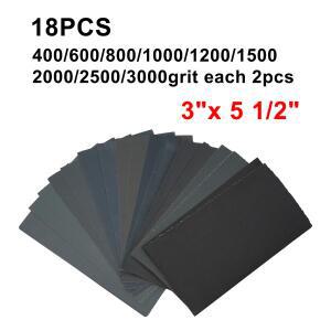 18Pc 샌드페이퍼 습식/건식 실리콘 카바이드 샌딩 400-3000 금속 유리 용 그릿 목재 플라스틱 세라믹 그라