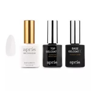 APRes 젤 쿨뢰르 트리오 세트 - 컬러 베이스 코트 비와이프 탑 코트(15ml) 매니큐어 번들(베이비 브레스)