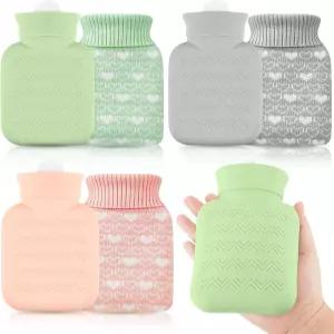 Amylove 3개 미니 온수병 커버 포함 320ml 실리콘 전자레인지 난방병 여행용 작은 물병 (그레이 핑크 그린