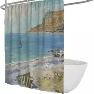 BYJING 아트 인상파 화가 클로드 모네 샤워 커튼 블루 트 풍경 기계 세탁 가능 퀵 드라이 36W x 72L 인치