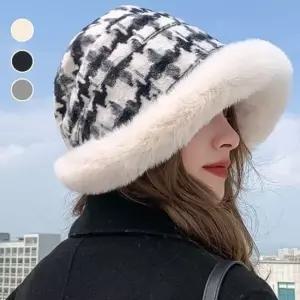 체크 퍼 버킷햇 털모자 겨울 방한 따뜻한모자 골프 보닛햇 겨울버킷햇
