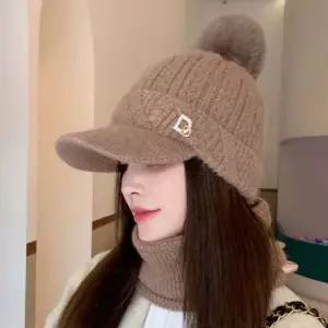 여자 골프 등산 D 이니셜 방한 니트 왕방울 캡모자 골프모자