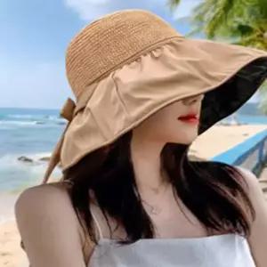 TC2 예쁜 리본 여름 비치 야외 바캉스 암막 벙거지 모자 투어바이저