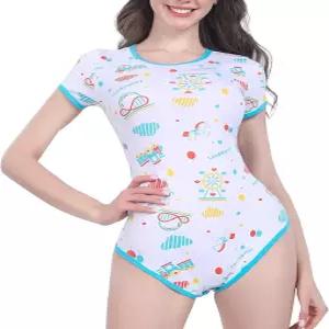 랜도프지니 여성용 수면 점프수트 롬퍼 반팔 바디수트 스트로베리