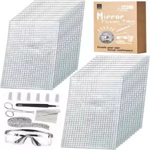 AIVS 자가 접착 거울 모자이크 타일 키트22200 PCS 4x4mm 유리 디스코 볼 데코 DIY 보이 모자 프레임