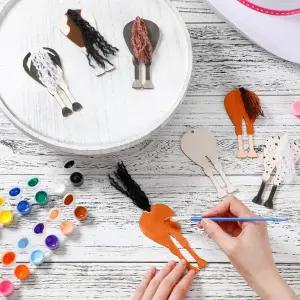 Geelin 24개 나무 말 공예 서양 장식 미완성 컷아웃 그림 키트 유 DIY 보이 크리스마스 파티를 위해 나만의