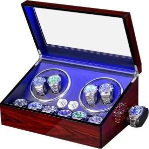 ANWBORAD 자동 시계용 윈더 4+6 회전기와 초음속 모터 LED 백라이트 터너 피아노 페인트 4 회전 모드