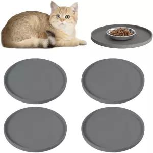 4 PCS 두꺼운 애완동물 실리콘 사료 매트 음식과 물이 새지 않도록 가장자리를 높인 미끄럼 방지 고양이