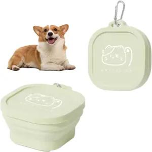 뚜껑 누수 방지 기능이 있는 접이식 개 그릇 휴대용 실리콘 애완동물 음식 및 물 연두색 한 사이즈