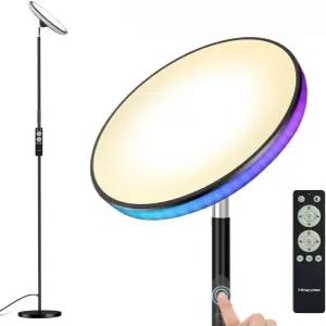 와우루멘 UFO 플로어 램프 7인치 거실용 업그레이드된 42W 3700LM LED 토치어 리모컨이 있는 현대적인 높고