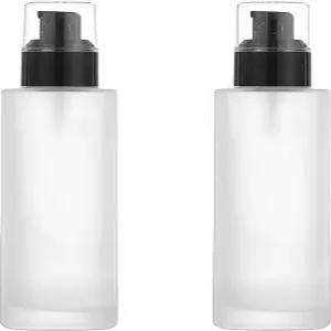 에멀젼 에센셜 오일용 2Pcs 100ML/3.4OZ 빈 프로스트 유리 로션 펌프 병 리필 가능한 화장품 크림 용기