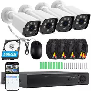 AI 인체 차량 감지 기능이 있는 H.265 유선 카메라 DVR 키트 시스템 4X 1920P 5MP IP67 메탈릭 실내/외 IR