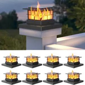 LUTEC 8팩 태양광 기둥 캡 조명 IP65 방수 울타리 4x4 5x5 6x6 나무 깜박이는 따뜻한 흰색 3000K LED 장식